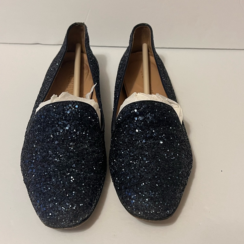 J. Crew Navy Darby Glitter Loafers